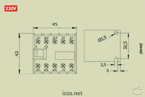 Dimensões do Mini Contator (Contator Auxiliar) Weg CW07 220V
