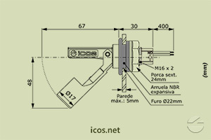 Dimensões do Sensor de Nível tipo Boia para controle de nível de líquidos LA322E-40